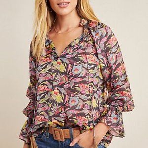 Anthropologie Tanvi Kedia colorful peasant blouse puff sleeves